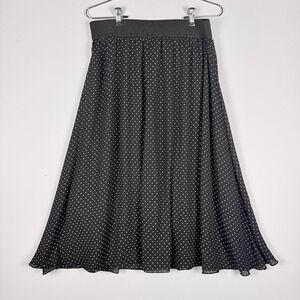 Womens Midi Skirt Black White Polka Dot Chiffon Retro Twee Preppy Size Medium